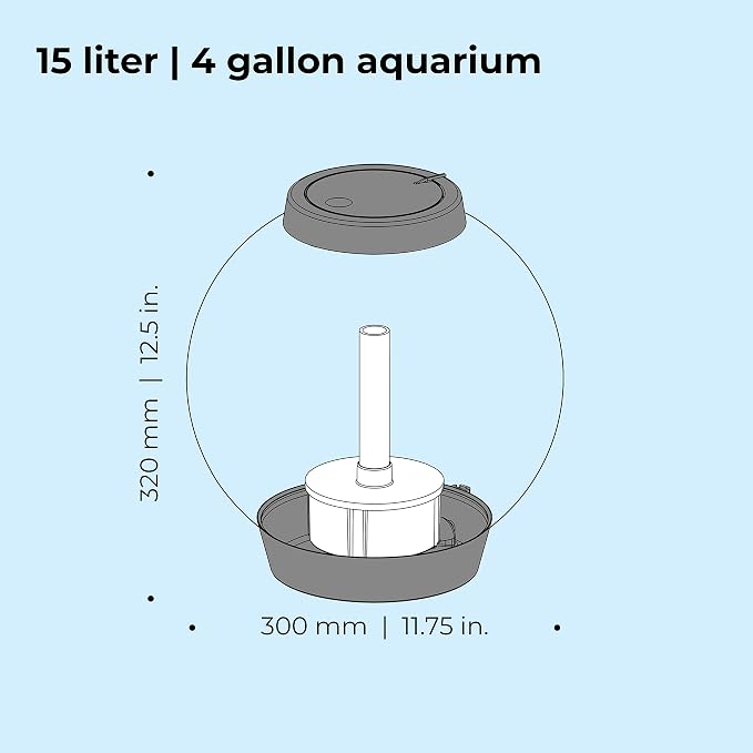 biOrb Classic 15 Acrylic 4-Gallon Aquarium with White LED Lights Modern Compact Tank for Tabletop or Desktop Display, Silver-Trimmed Tank