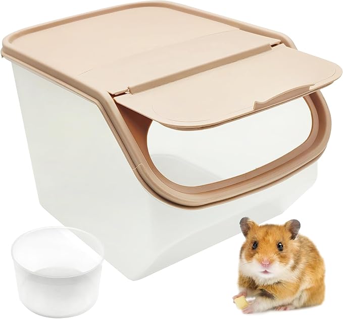 PINVNBY Chinchilla Dust Bath House Hamster Sand Bath Container Transparent Totoro Plastic Sand Bath House with Sand Cup Cage Accessories for Guinea Pig Hedgehog and Other Small Animals（Coffee Color）