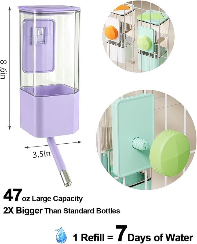 47OZ Large Capacity No-Drip Water Bottle for Small Animals, Hanging Pet Water Dispenser for Cage Crate, Leakproof Feeder for Guinea Pig, Cat, Rabbit, Ferret, Dog,Chinchilla