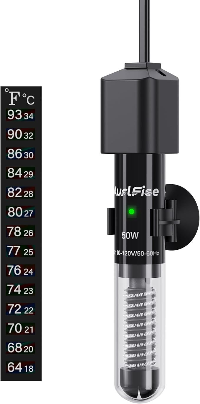 50W Aquarium Heater, Small Submersible Fish Tank Heater with Mini Aquarium Thermometer, for Betta Turtle Saltwater Freshwater 5-10 Gallon Tanks