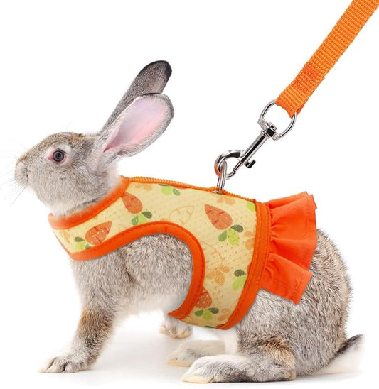 Ferret Harness and Leash Set,Mini Rabbit Vest Mesh Eescape Proof Cute Floral Walking Training for Guinea Pig Rat Hamster Squirrel Bunny Small Animal Pets Harness,Orange M