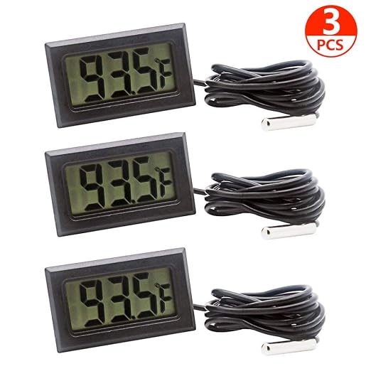 3pcs Black Digital LCD Thermometer Temperature Monitor with External Probe for Fridge Freezer Refrigerator Aquarium (Fahrenheit)