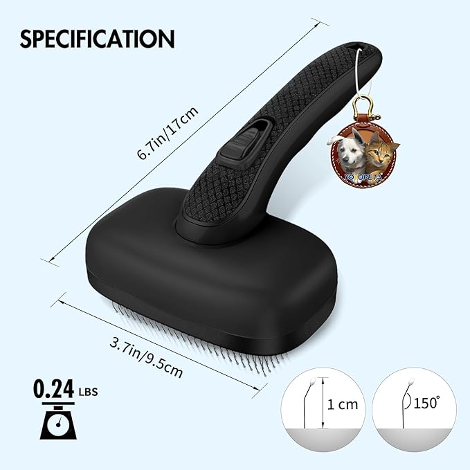 3PC Dog Brush Kit - Self-Cleaning Slicker Brush with Bath Brush & Undercoat Rake | Deshedding Tools for Large - Small Dogs & Cats, Professional Pet Grooming Set for Heavy Shedding, Black