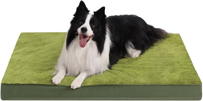KSIIA Orthopedic Dog Bed Crate Waterproof Pet Mats for Large Dogs Deluxe Plush Washable Pet Bed with Egg Crate Foam & Removable Cover, 41 x 27 Inch, Green