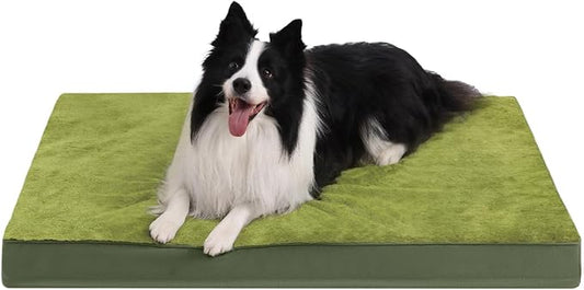 KSIIA Orthopedic Dog Bed Crate Waterproof Pet Mats for Large Dogs Deluxe Plush Washable Pet Bed with Egg Crate Foam & Removable Cover, 41 x 27 Inch, Green