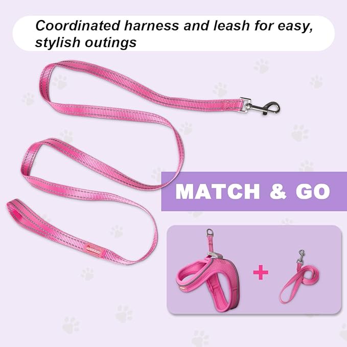 Cat Harness and Leash Set,Escape Proof Kitten Harness,Step in Adjustable Soft Lightweight,Easy Control,Reflective Strips Comfortable for Walking Travel(Pink,XXXS)