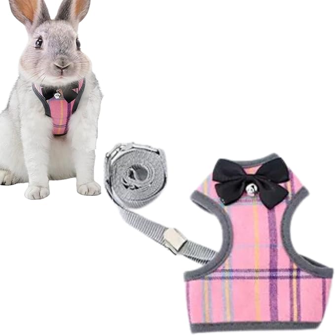 Pet Harness,Rabbit Harness and Leash Set, Cute Mesh Breathable Pet Vest Outdoor Camping Hiking Training, Bunny Jacket for Small Kitten, Puppy, Small Animal (Pink Checkered,XS)