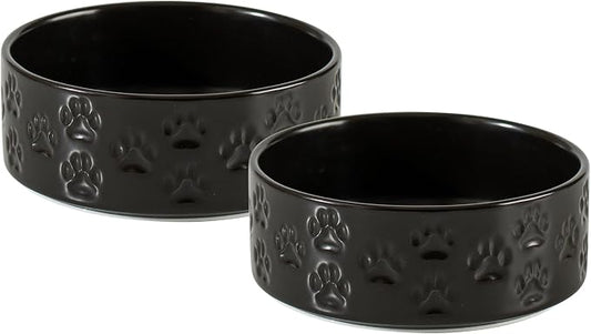 Ceramic Dog Bowl Set, Double Bowls, Non-Slip, 6 inch, Black | Microwave and dishwasher safe ceramic bowls, 3.5 cup capacity for food and water, easy to clean, for small to medium dogs