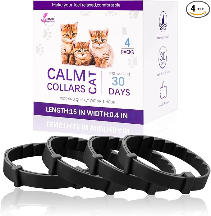 4-Pack Cat Calming Collar, Breakaway Cat Collar for Kittens to Large Cats, 4-Week Long Lasting, for Cat Anxiety Relief, Ideal for Indoor Cats(Black)