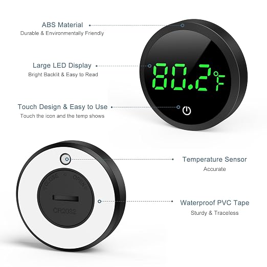 Upgraded Aquarium Thermometer, 5S Refresh Speed, Digital Fish Tank Thermometer LED Display ±1°F, Stick-on Thermometer for Aquariums, Glass Containers