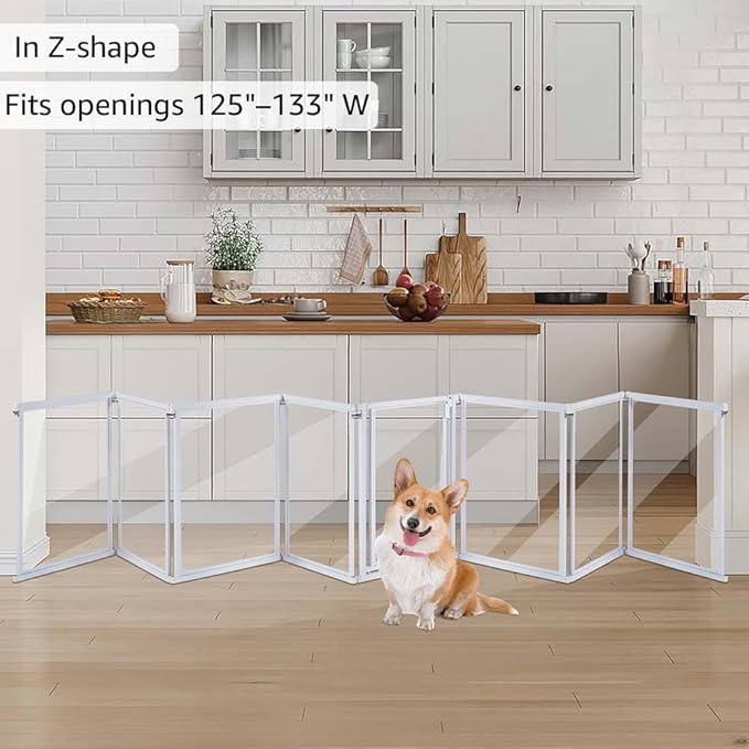 unipaws Clear Acrylic Transparent Dog Playpen, 166” Extra Wide 8 Panels Freestanding Walk Through Dog Gate, Foldable Pet Pen Whelping Cage for Puppy Cats
