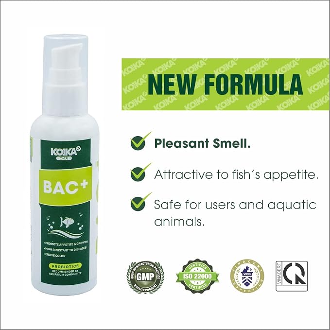 KOIKA BAC+ Aquarium Probiotics for Fish & Shrimp – High-Density Beneficial Bacteria, Pleasant Smell, Supports Disease Resistance & Immunity Boosting (New Formula, 105ml)