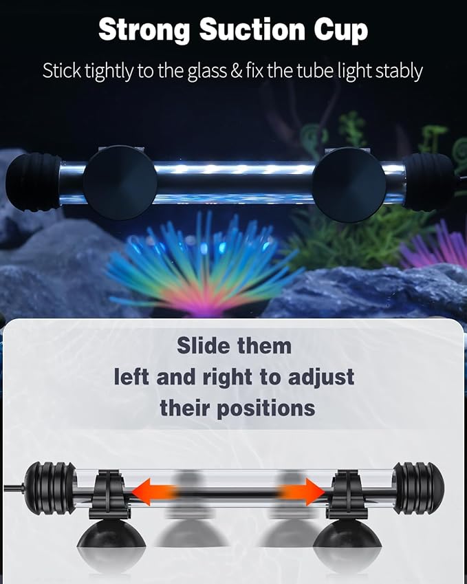 Pawfly 1.8 W Aquarium LED Light 7.5 Inch Underwater Fish Tank Light with Timer Auto On/Off Fish Tank Background Lights with 8 Lighting Modes Submersible Multi-Colored Tube Lights for Decoration