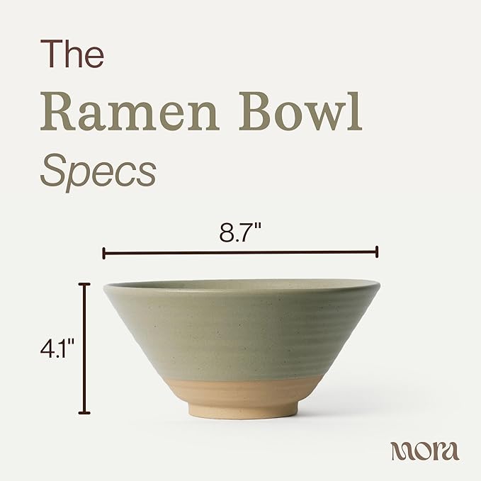 MORA Ceramic Ramen Bowl Set of 2, 45oz - Great for Pho, Miso Udon Soup, Instant Noodles, Serving, Thai or Asian Food - Microwave Safe Large Japanese Noodle Bowls, Modern Kitchen - Thyme
