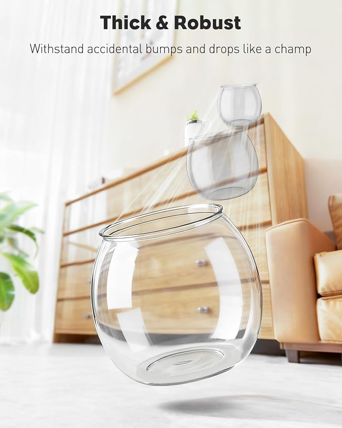 Pawfly Small Plastic Fish Bowl, Clear Round 1.5 Gallon Fish Tank for Small Fish, Unbreakable Small Fishbowl Desktop Aquarium, Shatterproof Betta Fish Tank Goldfish Bowl, Decorative Globe Vase