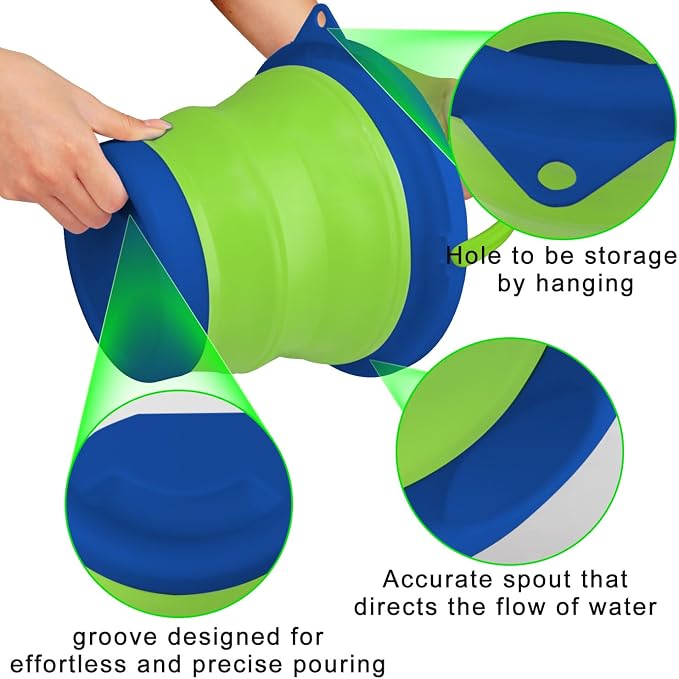5L Collapsible Mop Bucket for Cleaning, Foldable Buckets with Handles for Beach Sand Garden Car Washing Fishing, Silicone Cleaning Buckets for Household Use Bathroom Cleaning Supplies Blue/Green
