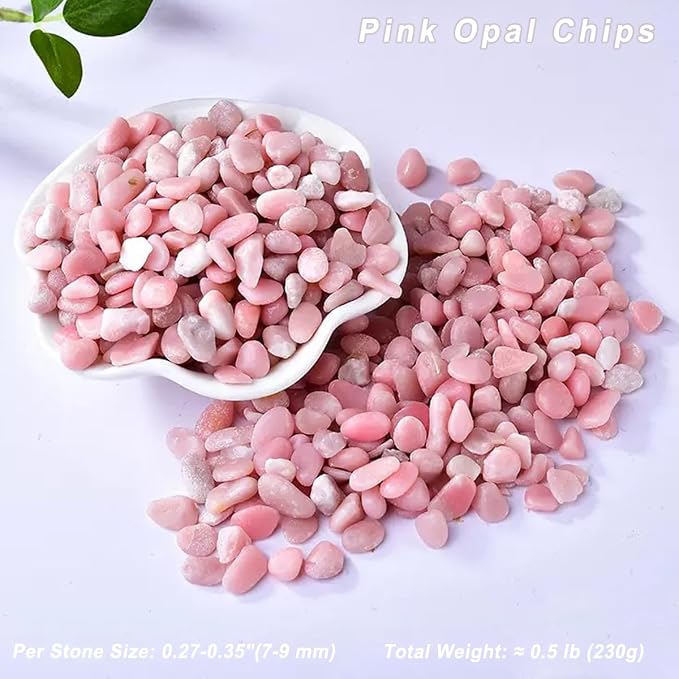 Erliway Pink Opal Crystal Chips Bulk for Vase Filler Crafts, 0.5 lb 7-9mm | Natural Crushed Crystal Stone for Spell Jar, Aquarium Gravel, Reiki Healing Meditation, Jewelry Making, Resin Art, Home Décor