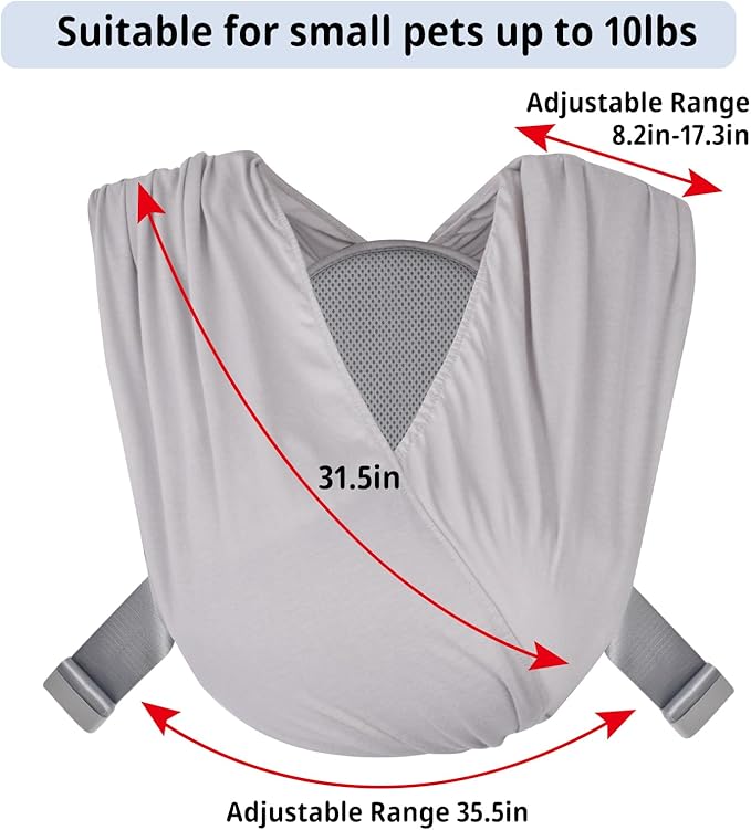 CUBY Swaddle Dog Sling Carrier for Small Dogs, Front Pet Sling Carrier Chest,Hands Free Adjustable Cat Sling Carrier Soft Cotton Reducing Pain Puppy Sling Carrier for Small Pet Up to 10lb (Light Gray)