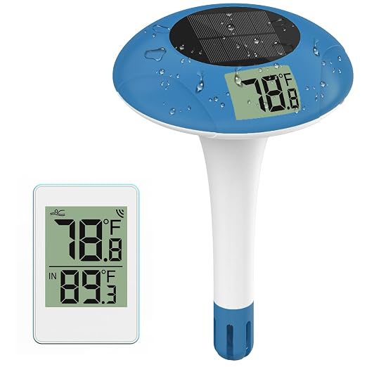 Wireless Pool Thermometer, Digital Pool Thermometer Floating Easy Read–IPX8 Waterproof Solar Temperature Gauge for Pool, Aquarium, Pond,