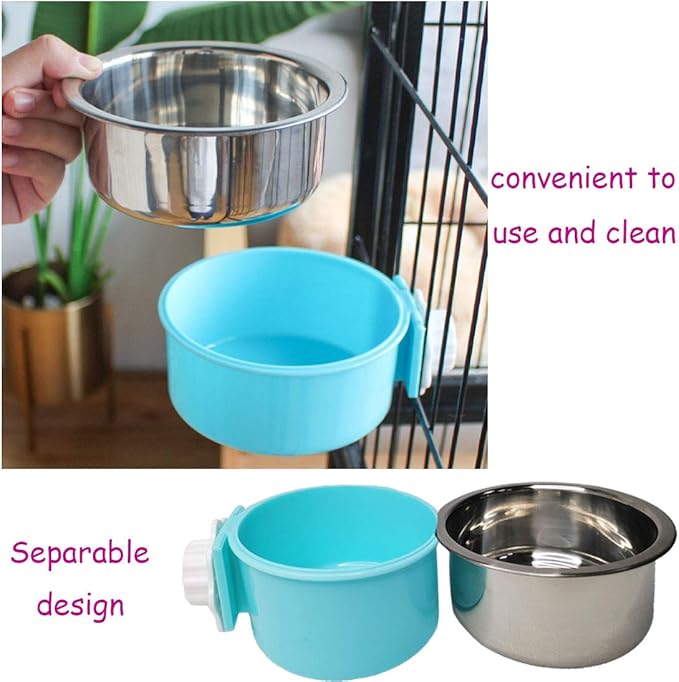 PINVNBY Bird Feeding Dish Cups, Detachable Stainless Steel Bowl, Eco-Friendly Plastic Bowl, Water and Food Bowl, Easy Installation, Prevents Upsetting, 1 Pcs