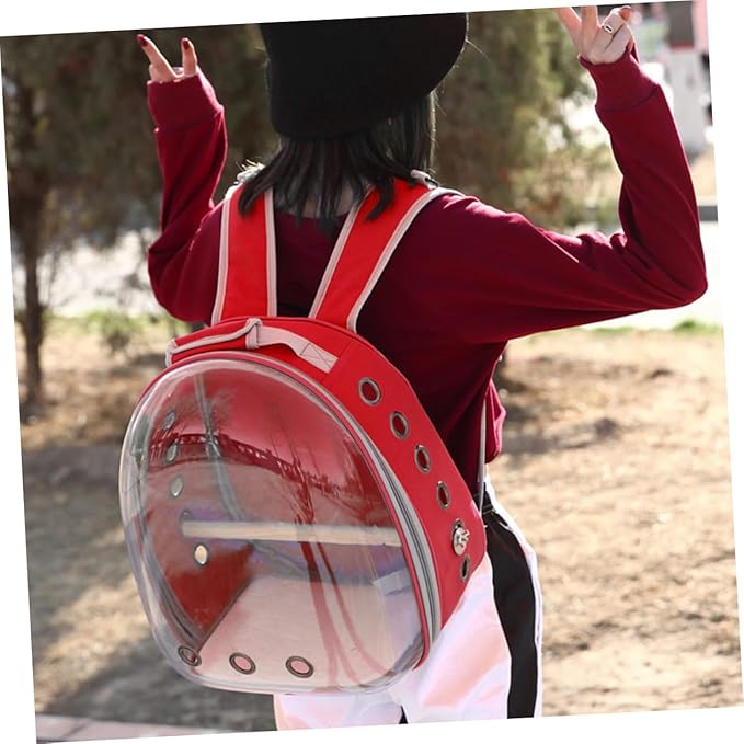 Portable Parrot Backpack Carrier Breathable Space for Outdoor Use Includes Wooden Bar for Birds Red