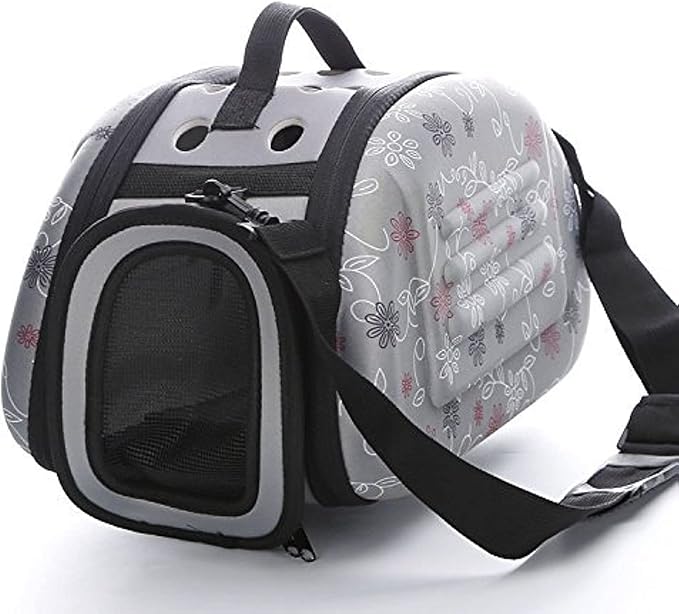 Foldable Pet Dog Carrier Cage Collapsible Travel Kennel - Portable Pet Carrier Outdoor Shoulder Bag for Puppy Dog Cat (S, Grey)