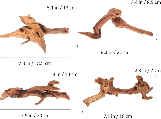 Toddmomy Aquarium Driftwood 4 Pc Set Fish Tank Decorations for Freshwater Aquascaping Small Aquarium Decor Natural Wood for 7.48 X 3.54 X 3.14 in