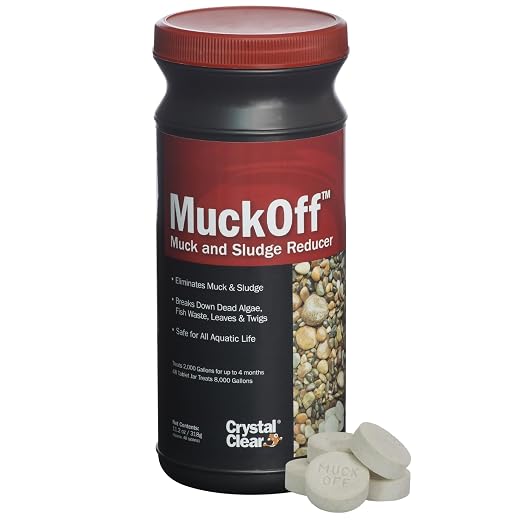 CrystalClear MuckOff Natural Pond Muck Treatment Sludge Remover, 48 Tablets | Living beneficial bacteria clarifier with enzyme for water gardens, fountains & bird baths; fish, aquatic animal & pet safe