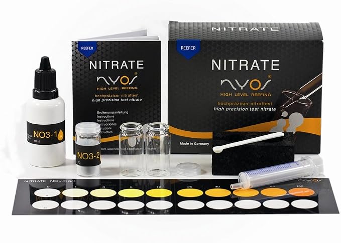 NYOS® Nitrate Reefer Test Kit for Saltwater Aquariums - Lab-Grade Precision - 40 Tests - Glass Vials - Slide Comparator Included