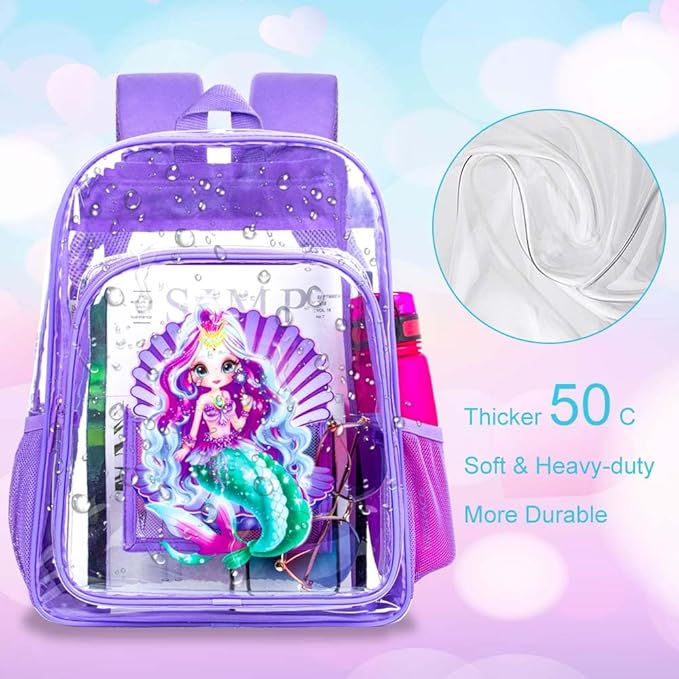 Clear Backpack for Girls and Boys, Kids Transparent Bookbag, 3PCS Cute See Through School Bag for Elementary Prechool