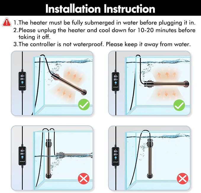 Orlushy Submersible Aquarium Heater, Fish Tank Heater with Free Thermometer for Freshwater and Saltwater Tank