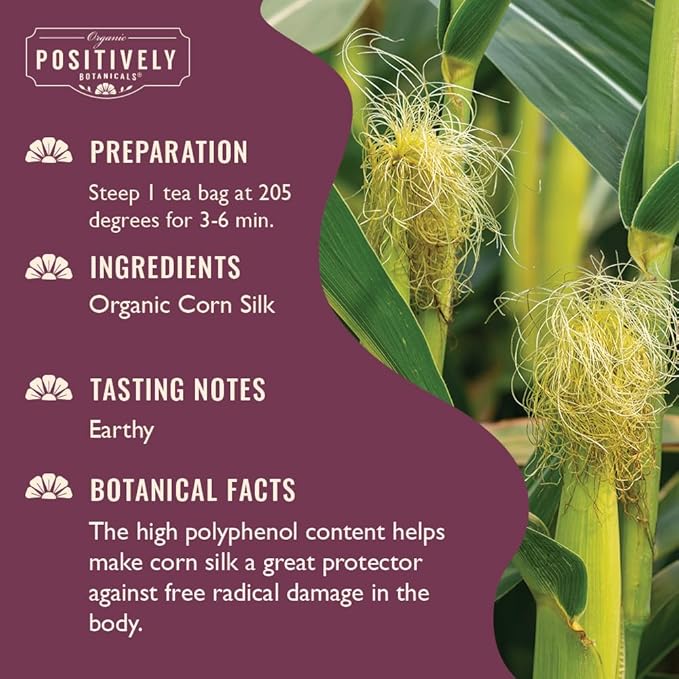 Organic Positively Botanicals Company, Corn Silk Herbal Tea Bags, 20 Count