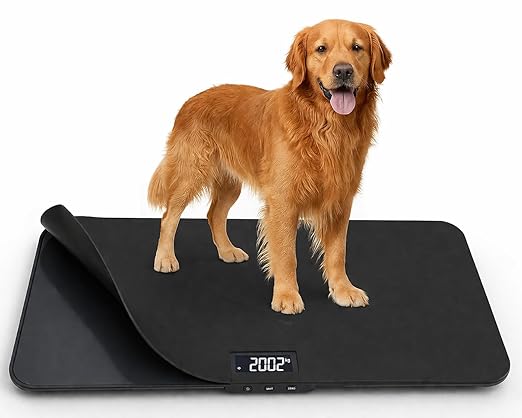 400 Pounds Veterinary Dog Scale with Tempered Glass 32 X 16 Inch Platform, Built in Display, Anti-Slip Mat for Dog Cat Pet Alpaca Llama Sheep Fish Vet