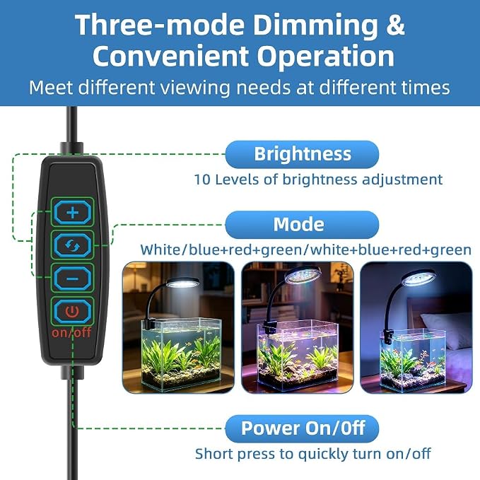 DaToo 6W Aquarium LED Light for 1-5 Gallon Betta Fish Tanks Mini USB Clip On Fish Tank Light with Full Spectrum & Dimmable Brightness