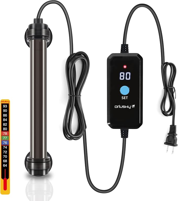 Orlushy 50W Submersible Mini Fish Tank Heater, Adjustable Aquarium Heater with External Digital Display Controller, Overheat Protection and Free Thermometer for 5-10 Gallon Freshwater & Saltwater Tank