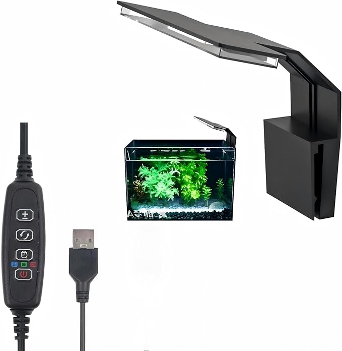 7W Nano Aquarium Light Clip-On Fish Tank Light with Timer & 9-Level Dimming&3 Colors for 1-5 Gallon Tanks, USB LED Full Spectrum Light (Adapter Not Included)