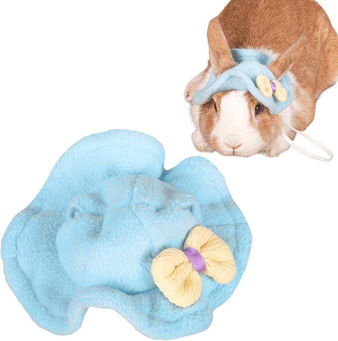 Guinea Pig Clothes,Rabbit Harness,Ferret Bunny Clothes with Pet Rabbit Harness and Leash Mini Hat Bag Cute Brooch for Kitten Small Animal Collars (Blue)
