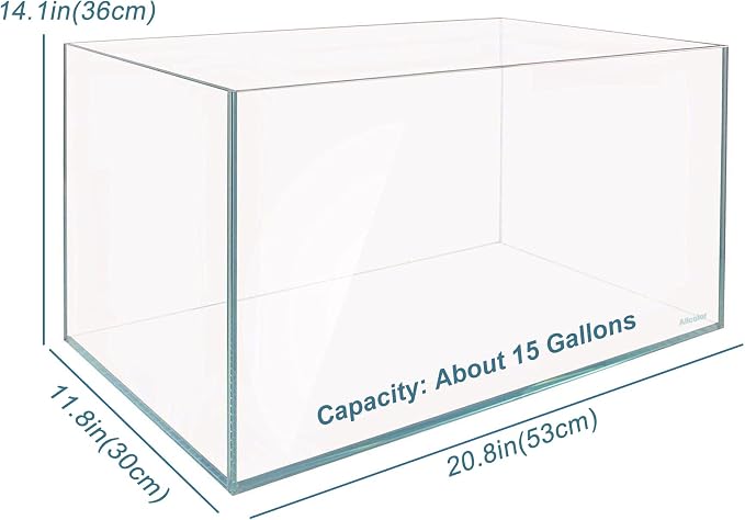 Allcolor Artisan Grade Ultra Clear Rimless Aquarium Tank (15Gal) | Low Iron Glass Fish Tank for Professional Aquascaping and Planted Layouts, 6-60 Gallons (15Gal-Top Glass Canopy)