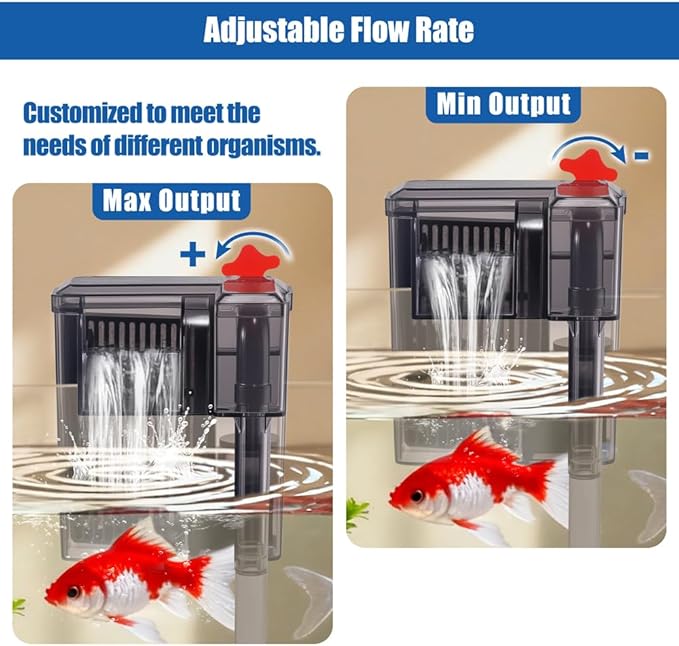 HOB Slim Aquarium Filter for Up to 5 Gallon Tank Ultra-Quiet Fish Tank Power Filter Flow Adjustable Suitable for Saltwater and Freshwater 42 GPH 3W