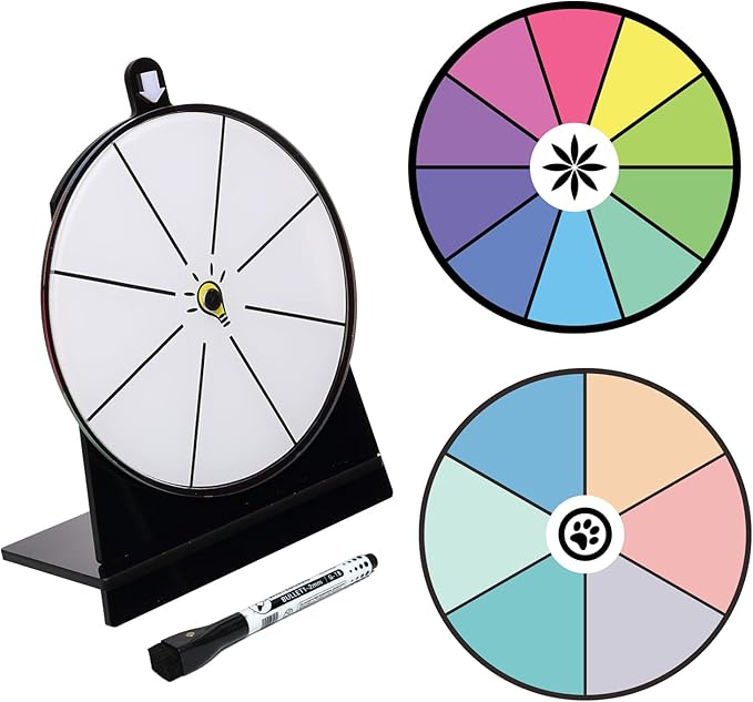 Iobiotio Spinning Prize Wheel, 6 inch Wheel-Spinning Wheel for Prizes with Stand, 6,8,10 Slots Color Small Tabletop Roulette Spinner, Easy Assembly and Erasable, Portable