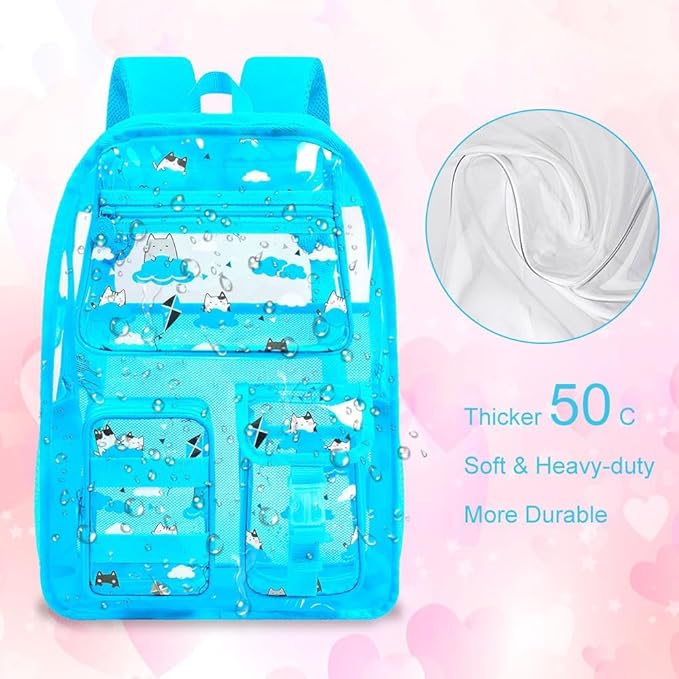 CCJPX 3Pcs Clear Backpack for Girls, School Transparent Bookbag, Heavy Duty See Through Backpacks for Teens Elementary