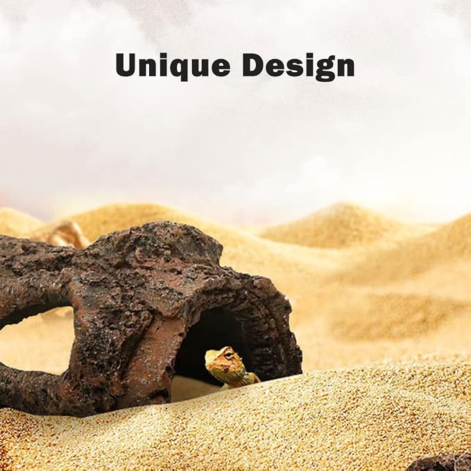 Aquarium Log Hideout, Fish Tank Cave Tree Trunk Resin Decor | Hollow log cave with multiple openings for fish to hide, rest, and swim through in aquariums or terrariums