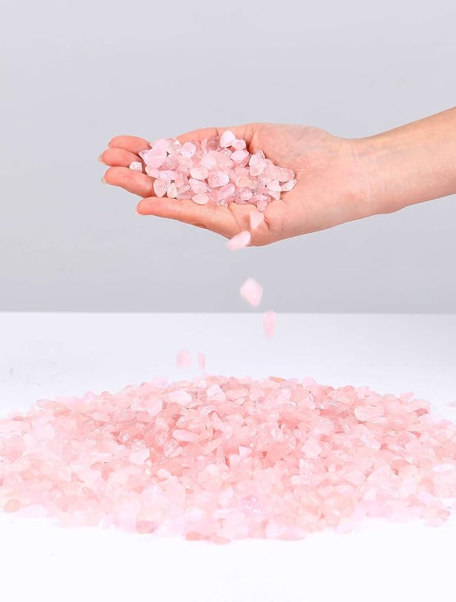LAIDANLA Rose Quartz Crushed Stone Crystal Chips Bulk Natural Gemstones Healing Reiki Crystals Mini Quartz Vase Filler Aquarium Gravel 0.55lb