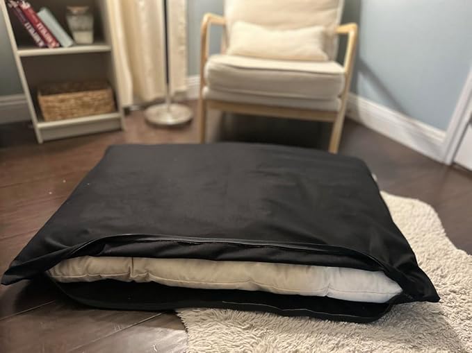 Natural Cotton Canvas Dog Bed – Raw Cotton Filled Pet Cushion Insert, Breathable Eco-Friendly Dog Mattress, Durable Washable Cover with Zipper (Black, Medium 42"x29"x4")