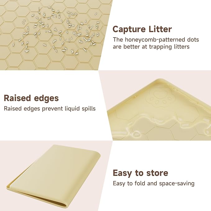 Pawinner Cat Mat for Litter Box, 40" X 28" Large Silicone Cat Litter Trapping Mat, Waterproof Cat Litter Mat, Soft on Kitty Paws, Easy to Clean, Non-Slip Kitty Scratch Pad for Floor(Yellow)