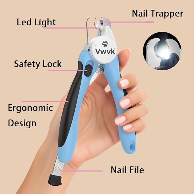 Dog Cat Nail Clippers & Trimmers LED Light Illuminates Nails/Bloodline, Quick Sensor Safety Guard to Avoid Over Cutting, Extra Sharp Blade for Thick Nails, with Free Nail File(Blue)