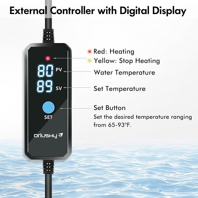 Orlushy Submersible Aquarium Heater, Fish Tank Heater with Free Thermometer for Freshwater and Saltwater Tank