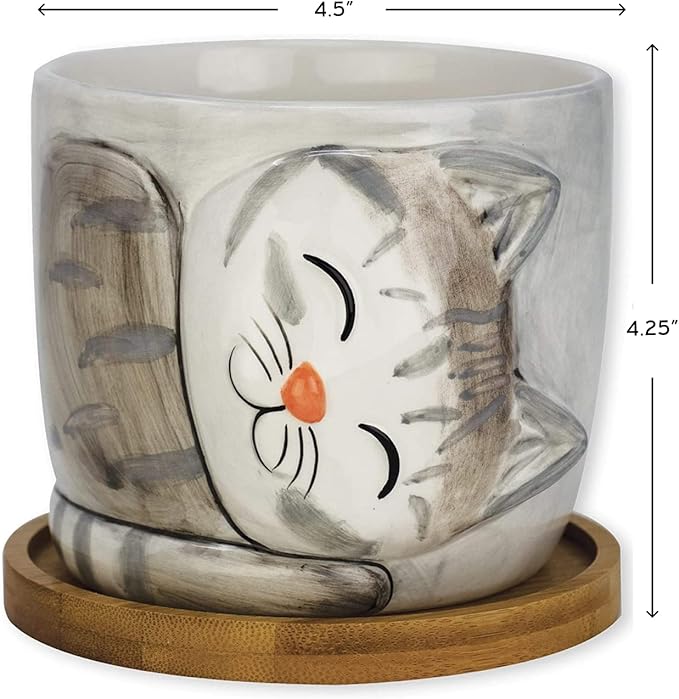 Window Garden Animal - Large Kitty Pot (Barney) Purrfect for Indoor Live House Plants, Succulents, Flowers and Herbs, Super for Cat Lovers, Cat