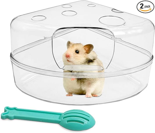 PINVNBY Large Hamster Sand Bath Container Chinchilla Dust Bathroom Small Animal Bathtub Transparent Gerbil Litter Box with Spoon for Dwarf & Syrian Mice (Square Opening)