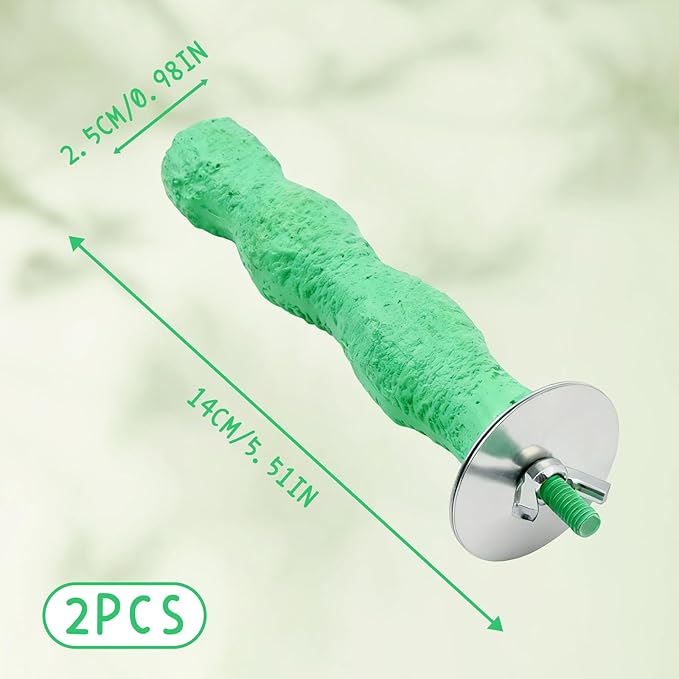 2-Piece Bird Beak Grinding Stone Perch Set, Anti-Slip Parrot Nail Trimming Stick with Resin Beak Grinder, Washable Claw Trimmer Care Stand for Budgie, Cockatiel, Parakeet Cage Accessories